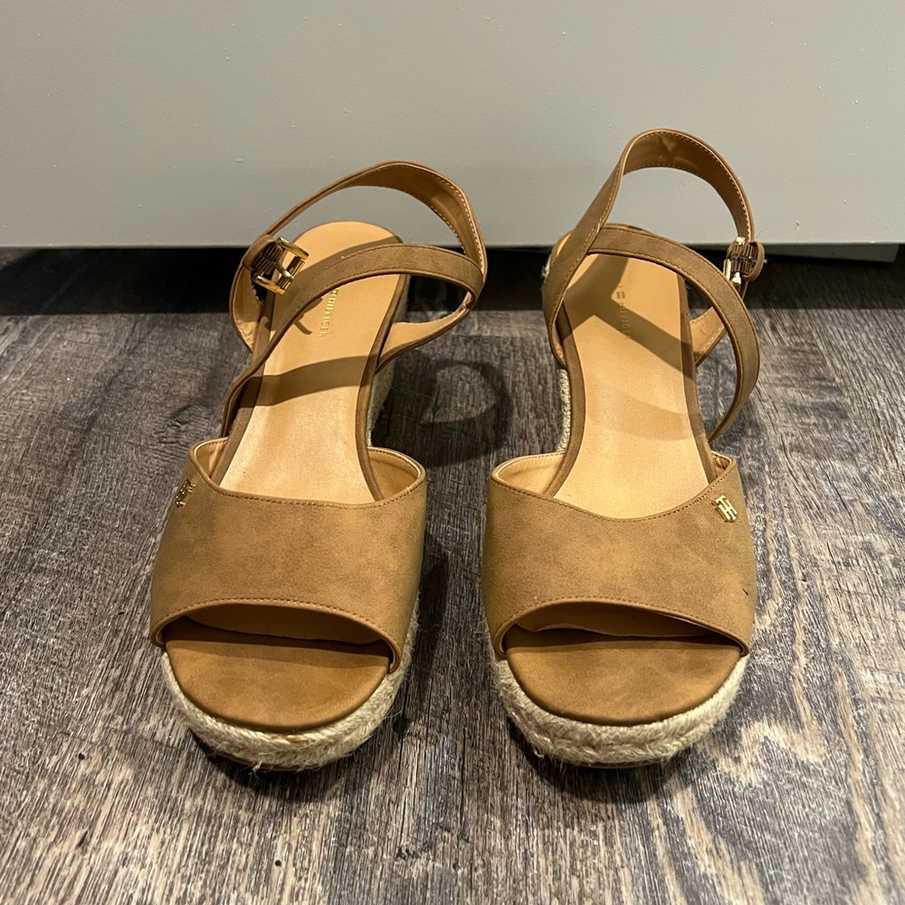 Tan Tommy Hilfiger wedge sandals